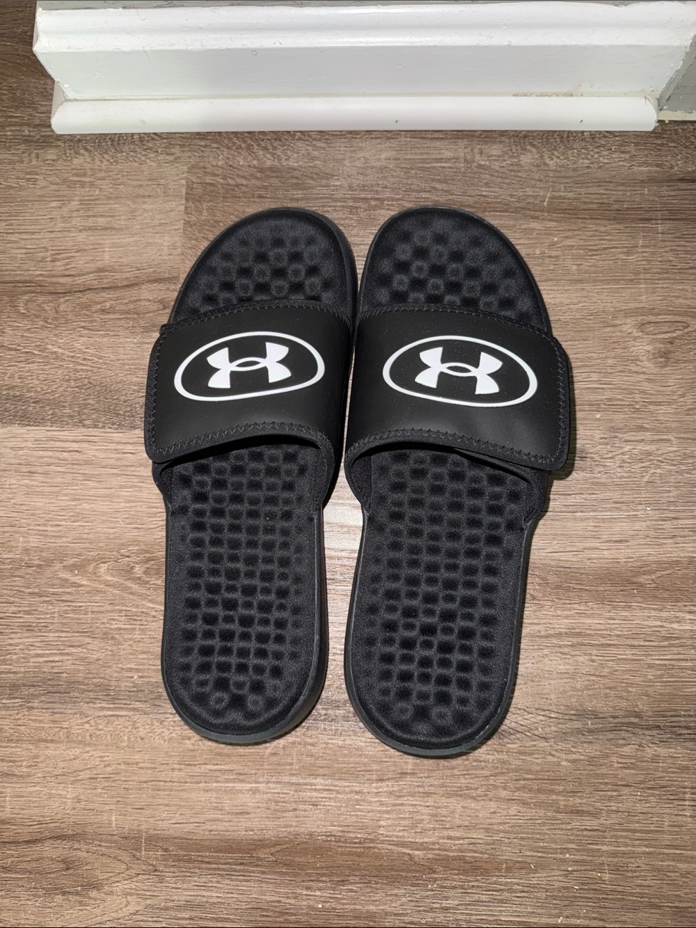 Under Armour Black Slide Sandals with White Logo